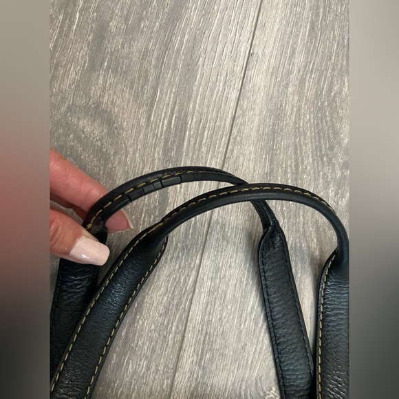 Fossil Black Leather Double Handles Shoulder Handbag Purse Silver Tone Hardware - Picture 16 of 16